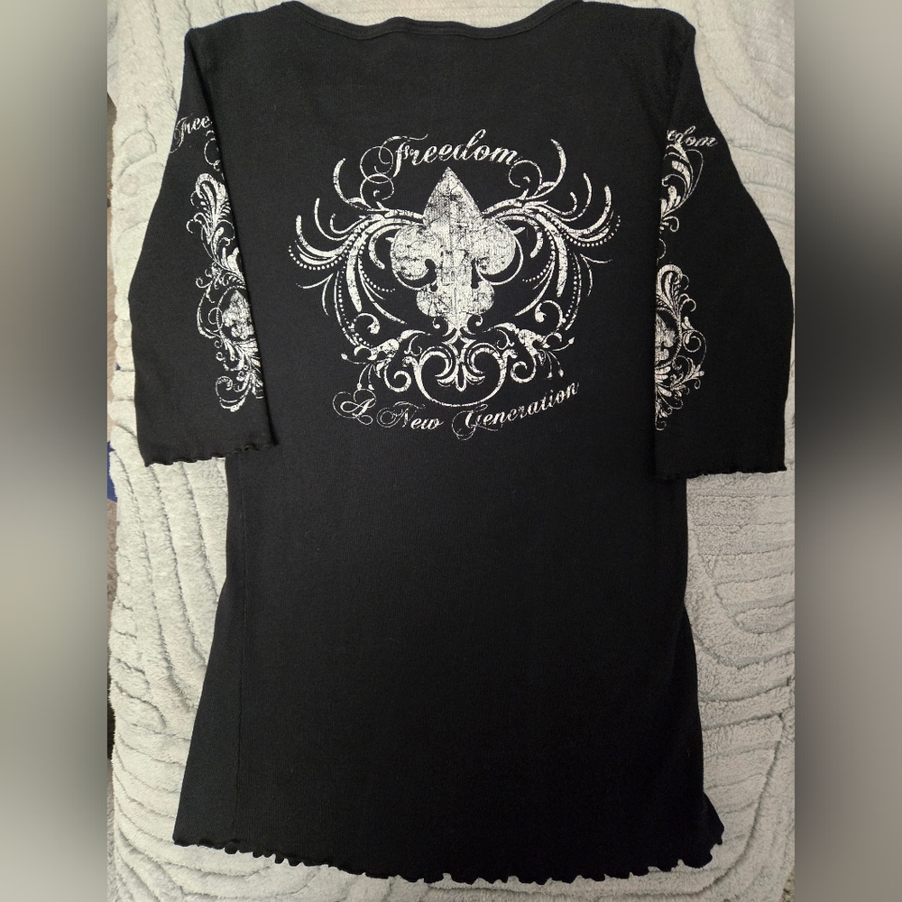 Freedom Black Embellished Vintage Women's Top with Silver Accents Large - Picture 4 of 8